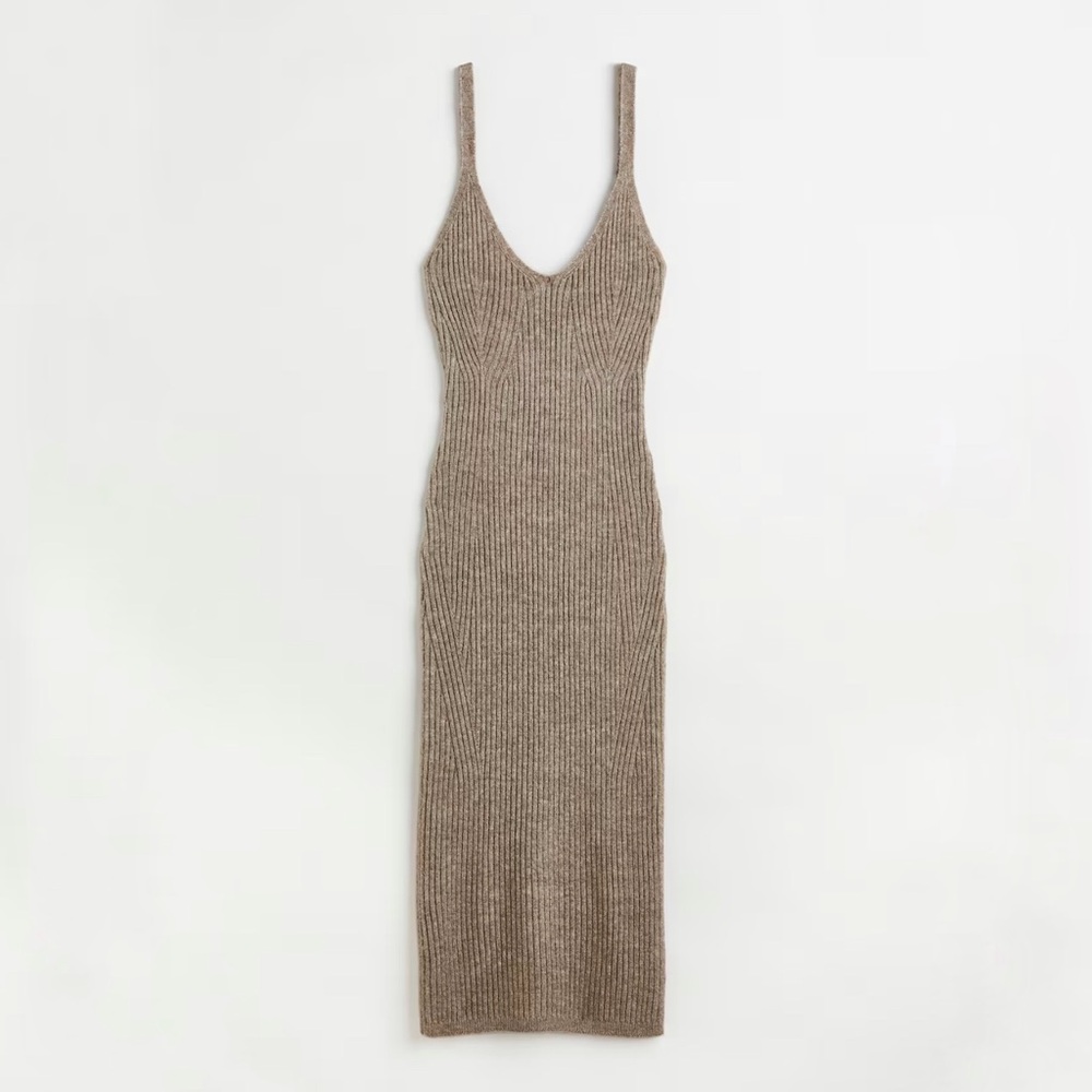 NWT H&M Rib-Knit Dress in Dark Taupe, Size Large